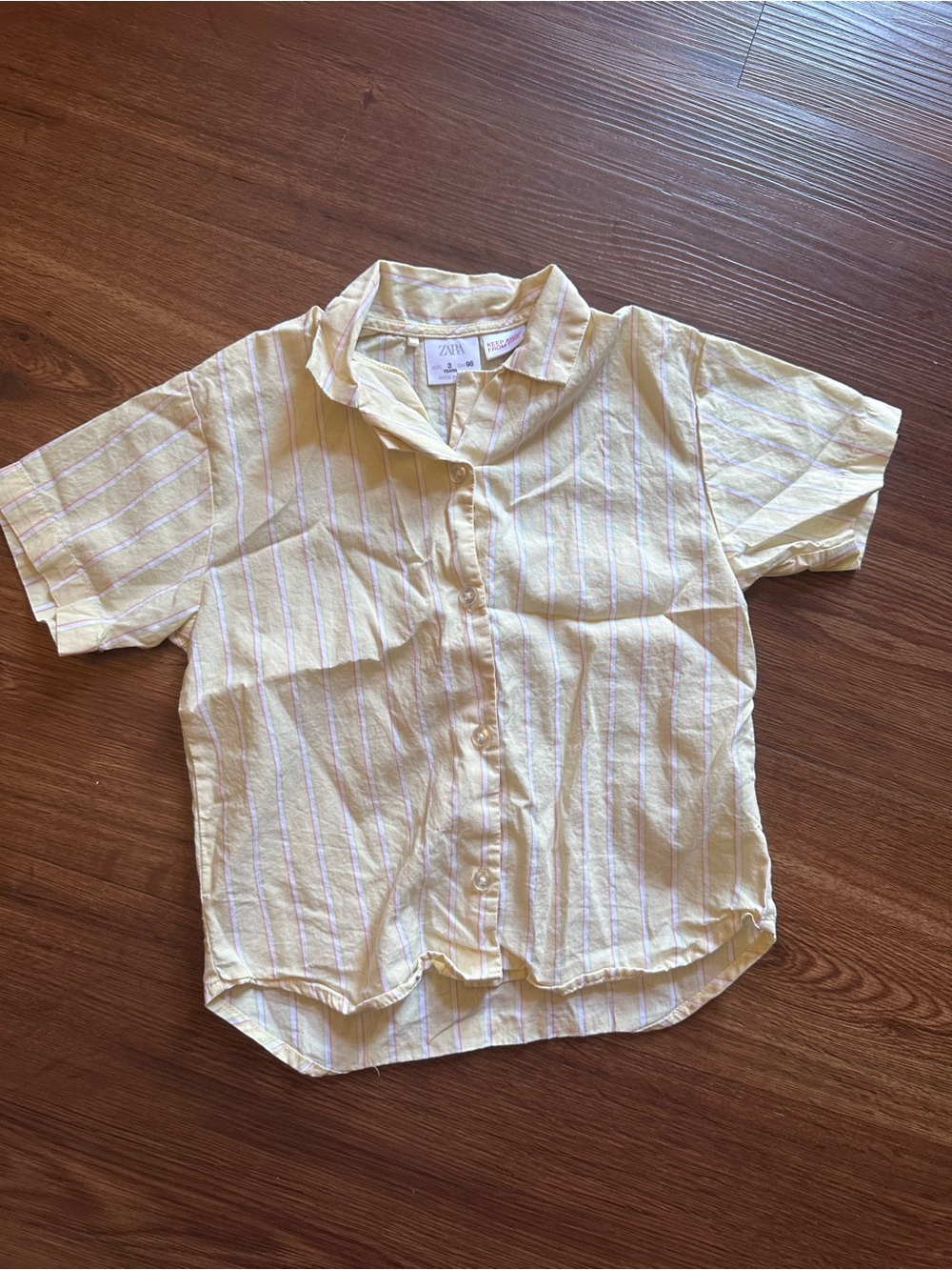 Zara Kids Pale Yellow Button-Down Shirt with Pink & White Stripes
